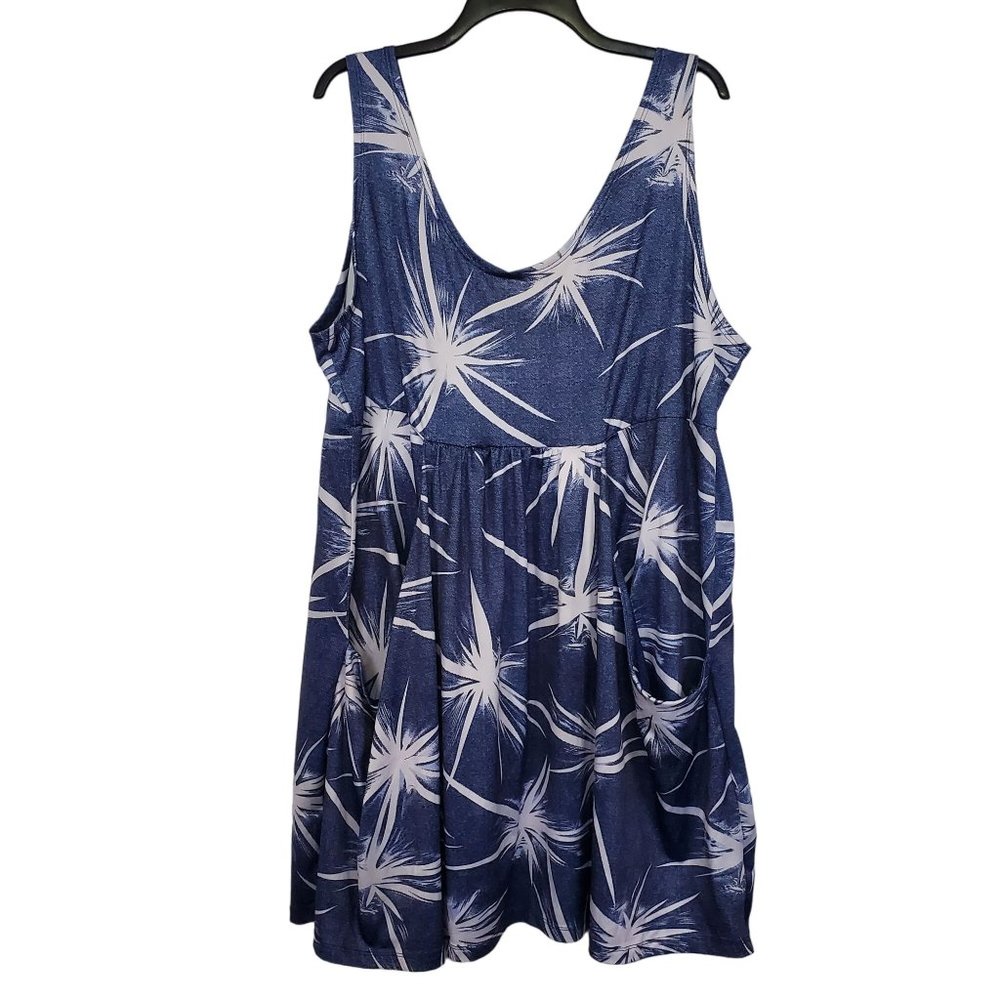 J Valdi Womens Dress sz 3X blue white print tank swim cover-up pockets summer
